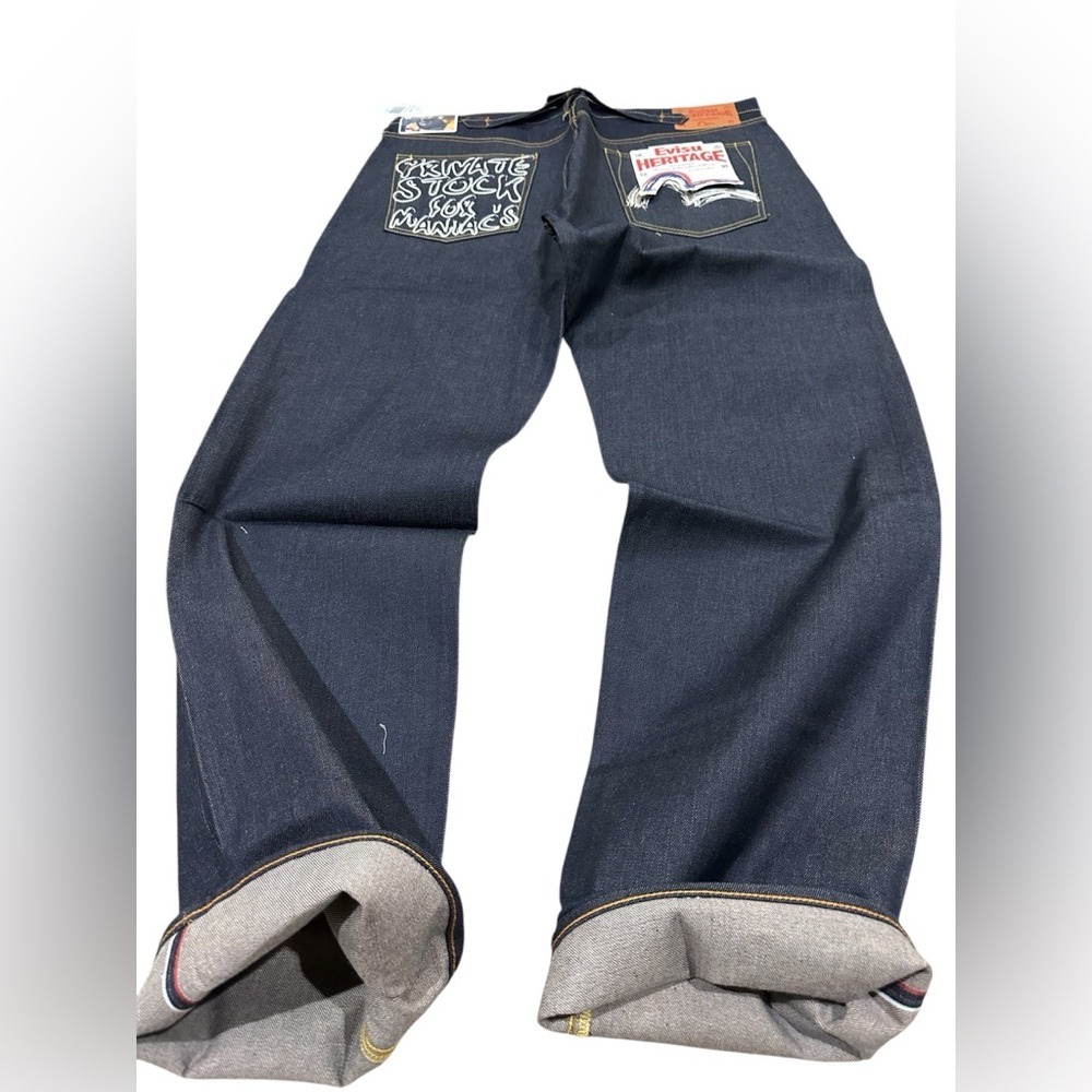 Vtg Evisu seldvage denim Private stock for Maniac’s logo size 42/44